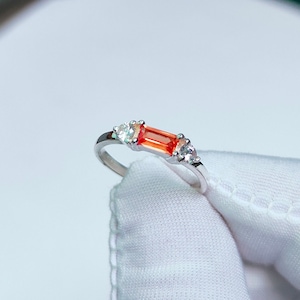 Orange sapphire ring 925 Sterling Silver ring, orange sapphire baguette cut ring, Sapphire engagement ring, lab grown orange sapphire ring