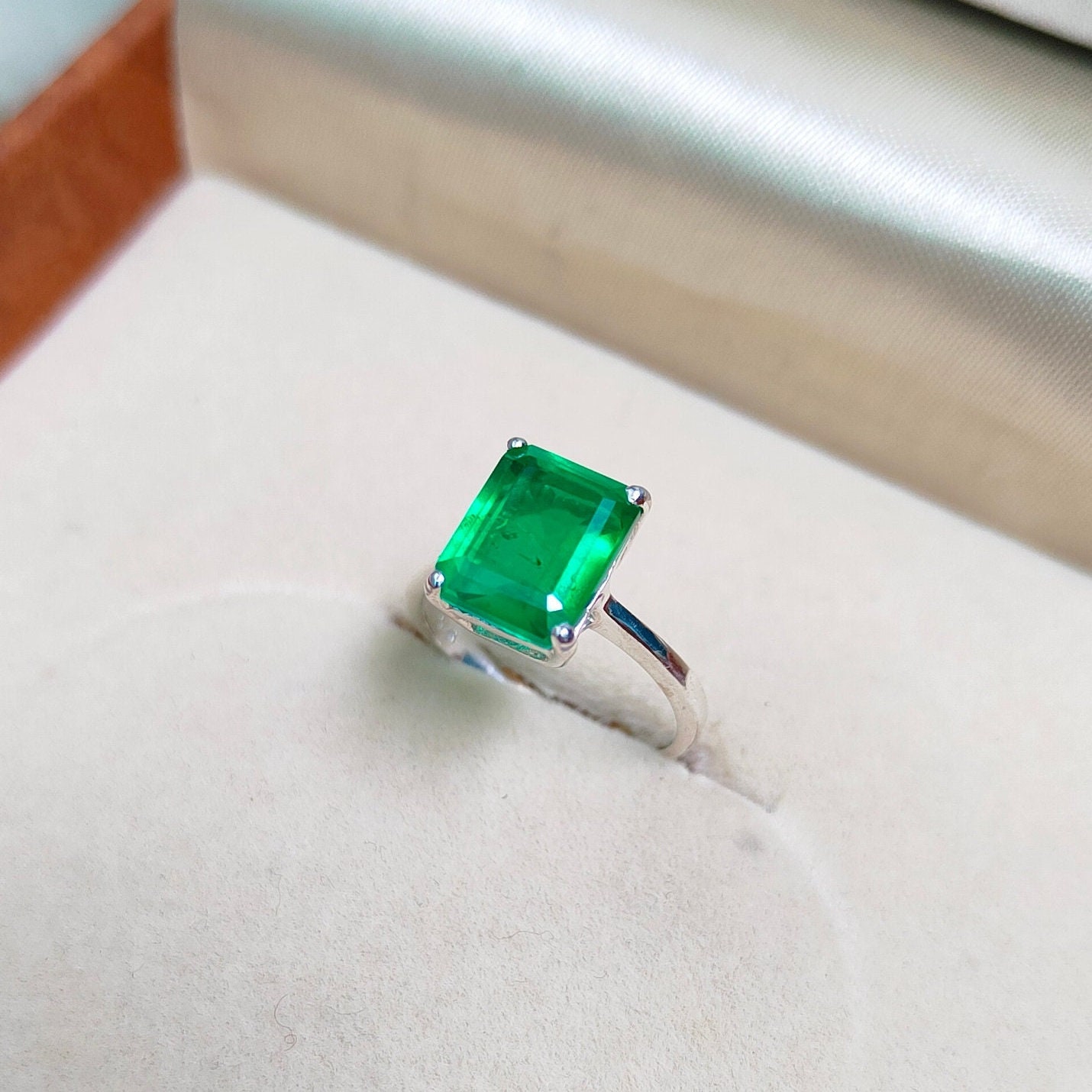 Emerald octagon Ring, Octagon Cut Emerald Ring,925 Sterling Silver Ring,lab grown emerald engagement ring,lab created emerald hand made ring