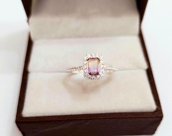 Ametrienring, 925 sterlingzilveren ring, natuurlijke Boliviaanse ametrische achthoekige ring, handgemaakte ametrienring