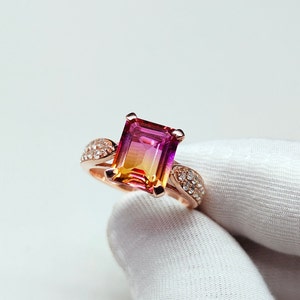 Ametrine octagon ring, 925 sterling silver ring, Ametrine doublete quartz Ring, Ametrine hand made ring, Ametrine bi color engagement ring