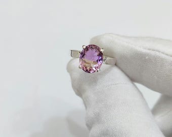 Natuurlijke ametrienring 925 sterlingzilveren ring ovaal geslepen ametrienring ametrien verlovingsring trouwring echte ametrien zilveren band
