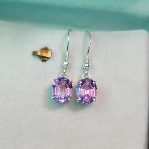 Pendientes de boda de amatista natural Rose de France, pendientes de plata de ley 925, pendientes de amatista de corte cóncavo ovalado, pendientes de amatista hechos a mano