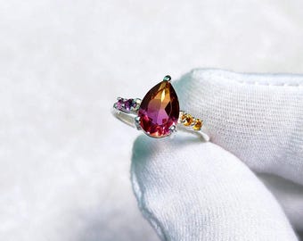 Ametrine Ring 925 Sterling Silver Ring Ametrine Quartz Ring, Pear Cut Ametrine ring Wedding Engagement Ring, ametrine handmade ring