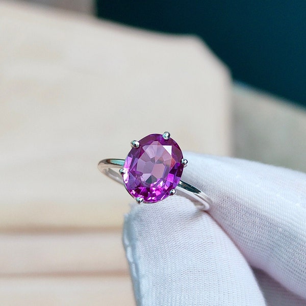 Purple sapphire ring,oval cut purple sapphire ring,925 sterling silver ring,Purple sapphire hand made ring, Lab grown purple sapphire ring