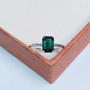Deep green Teal sapphire ring,octagon cut Teal sapphire ring,925 Sterling Silver ring, teal sapphire engagement ring,lab grown sapphire ring