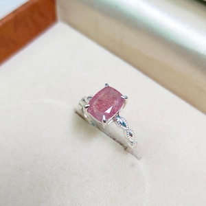 Natuurlijke aardbeikwartsring, 925 sterlingzilveren ring, natuurlijke ring van aardbeikwarts, natuurlijke handgemaakte ring aardbeikwarts