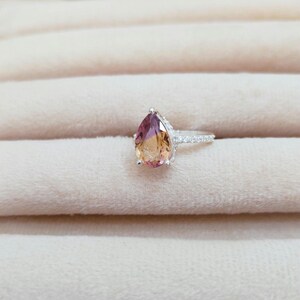 Natural Ametrine Ring: 925 Sterling Silver Engagement Ring, ametrine handmade ring, Bi colour ametrine pear ring image 8