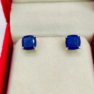 Natural lapis lazuli stud earrings, 925 Sterling silver stud earrings, lapis lazuli wedding stud earrings,lapis lazuli cushion stud earrings