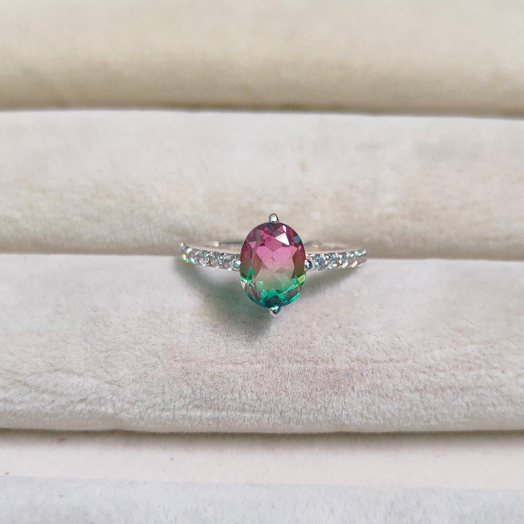 Watermelon Quartz Rings Watermelon Tourmaline Ring: 925 Sterling Silver Ring, Watermelon ...