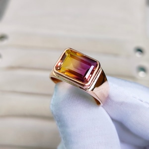 Ametrine octagon ring, 925 sterling silver ring, Ametrine doublete quartz Ring, Ametrine hand made ring, Ametrine bi color engagement ring