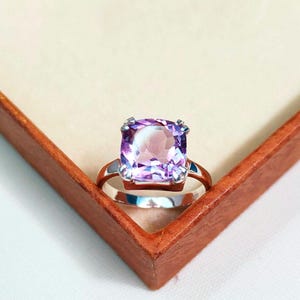 Anillo Rose de France, anillo de amatista Rose de France de talla cojín, anillo de plata de ley 925, anillo de amatista rosa, anillo hecho a mano, anillo de compromiso