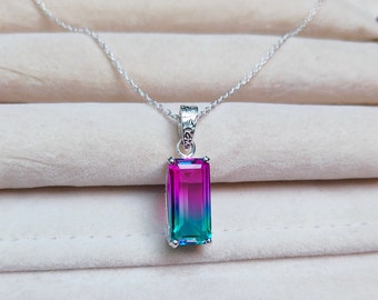 Watermelon tourmaline pendant, Watermelon tourmaline necklace, 925 sterling silver necklace, Watermelon tourmaline Doublet Quartz pendant
