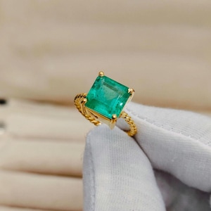 Columbian Emerald Asscher cut Ring, 925 Sterling Silver Ring, Emerald handmade Ring, lab grown emerald engagement ring,emerald ring for gift