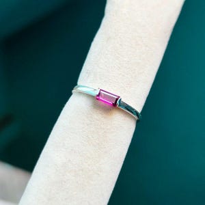 Natural Rhodolite garnet ring, 925 Sterling silver ring, Baguette cut garnet engagement ring, Rhodolite garnet hand made silver ring
