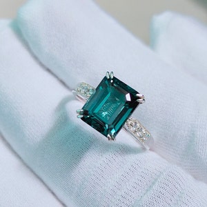 Teal sapphire ring, octagon cut Teal sapphire ring, 925 Sterling Silver ring green teal sapphire ring lab grown Teal sapphire hand made ring