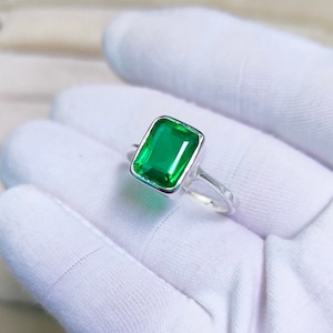 Emerald Ring, 925 Sterling Silver Ring, octagon cut emerald ring, lab grown emerald engagement ring, emerald hand made ring, emerald ring