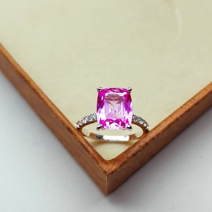 Pink sapphire ring, cushion cut pink sapphire ring, 925 sterling silver ring, Lab grown pink sapphire ring, pink sapphire Hand made ring