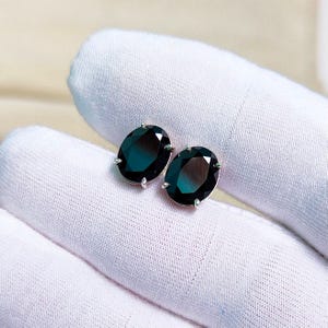 Natural Black Onyx stud earrings,925 Sterling silver earrings, Black Onyx oval cut stud earrings, Onyx wedding stud earrings,