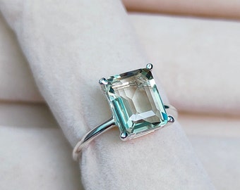 Anillo de amatista verde: anillo de compromiso de plata de ley 925, anillo hecho a mano con amatista verde natural, anillo octagonal de amatista