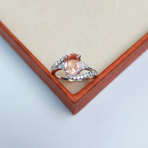 peach sapphire ring,925 Sterling Silver ring,Peach sapphire oval cut ring, Sapphire engagement ring, lab grown peach sapphire hand made ring