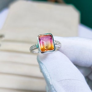 Ametrine octagon ring, 925 sterling silver ring, Ametrine doublete quartz Ring, Ametrine hand made ring, Ametrine bi color engagement ring