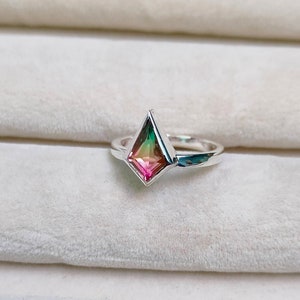 Watermelon tourmaline kite ring, 925 Sterling Silver Ring, watermelon tourmaline doublate quartz ring, watermelon tourmaline engagement ring