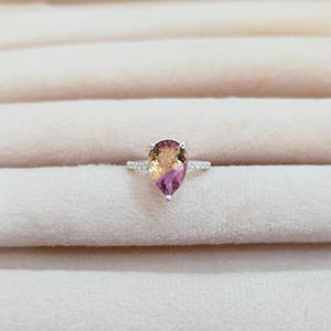 Natural Ametrine Ring: 925 Sterling Silver Engagement Ring, ametrine handmade ring, Bi colour ametrine pear ring image 2