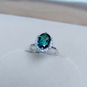 Teal sapphire halo ring,oval cut Teal sapphire ring,925 Sterling Silver ring,Sapphire engagement ring,lab grown Teal sapphire hand made ring