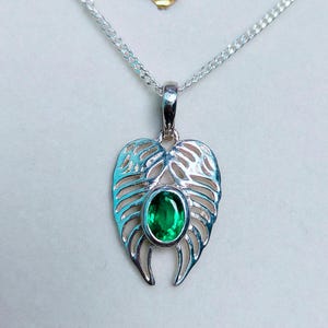 Emerald Sterling Silver Necklace: Lab Grown Oval Green Pendant