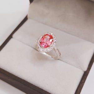 Padparadscha sapphire ring,925 Sterling Silver ring, sapphire oval cut ring, Sapphire engagement ring, lab grown padparadcha sapphire ring