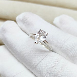 white sapphire ring, 925 Sterling Silver ring, white sapphire pear cut ring, Sapphire engagement ring, lab grown sapphire hand made ring