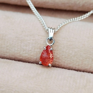 Pear Cut Sunstone Pendant Necklace: 925 Sterling Silver, Handmade