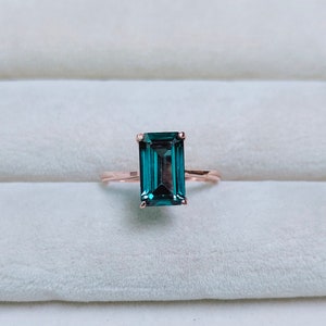 Teal sapphire ring, octagon cut Teal sapphire ring, 925 Sterling Silver ring, Sapphire engagement ring, lab grown Teal sapphire ring