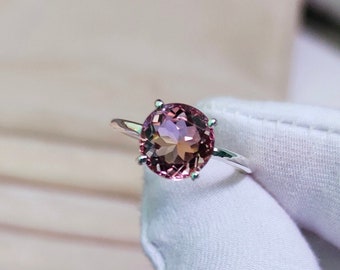 Ronde ametrienring: 925 sterlingzilveren verlovingsring, handgemaakte ametrische ring