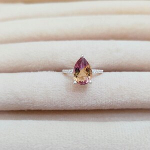 Natural Ametrine Ring: 925 Sterling Silver Engagement Ring, ametrine handmade ring, Bi colour ametrine pear ring image 5