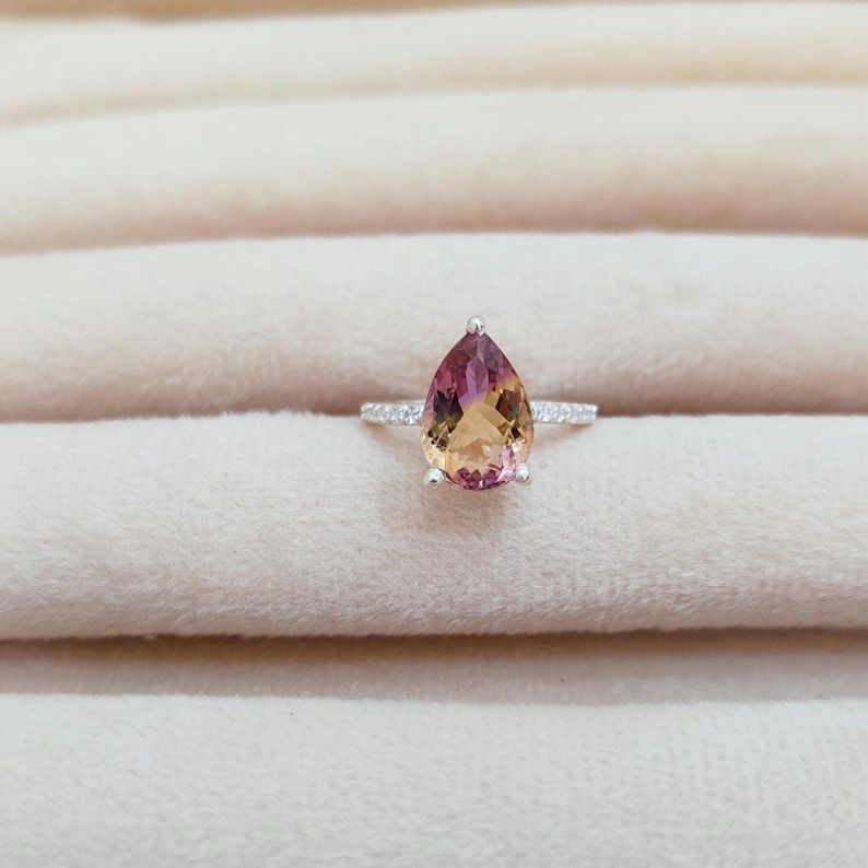 Natural Ametrine Ring: 925 Sterling Silver Engagement Ring, ametrine handmade ring, Bi colour ametrine pear ring image 5