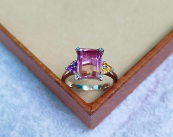 Ametrine citrine and amethyst Ring: 925 Sterling Silver ring, Ametrine Citrine Amethyst handmade ring, ametrine octagon engagement ring