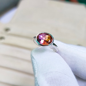 Ametrine doublet quartz Ring, 925 sterling Silver Ring, oval cut Ametrine quartz Ring, ametrine halo ring Bi color stone ring, ring for gift