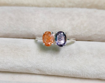 Natural sunstone and Sun iolite ring,925 sterling silver ring,sunstone iolite hand made Ring, natural sunstone iolite engagement ring