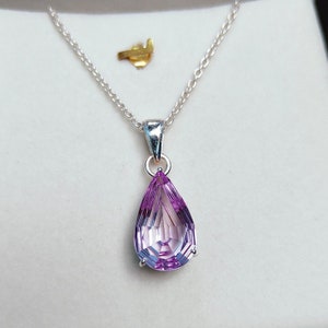 Rose de france Pendant, Rose de France Amethyst Necklace Concave cut rose de france amethyst 925 sterling silver, pear cut rose de france