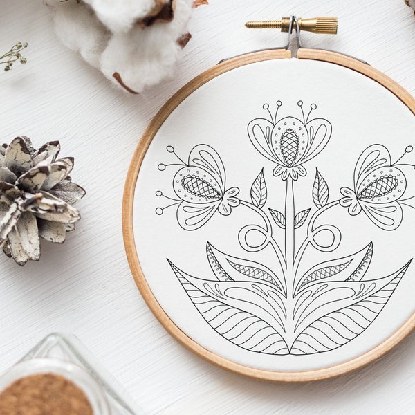 Hand Embroidery Patterns PDF, Swedish Scandinavian Folk Art Flowers, Cottagecore Design Style, Limited Commercial Use