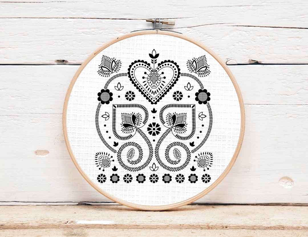 Hand Embroidery Patterns PDF, Scandinavian Folk Art Floral Heart ...