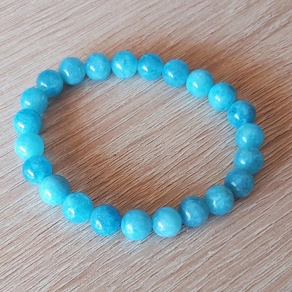 Aqua marine, perles 7,5 mm, longueur du bracelet 17 cm