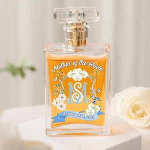 Custom Mother of Bride Perfume Bottle, Personalized Monogram Crest Perfume Gift from Bride, Monogrammed Mother in Law Wedding Glass Perfume