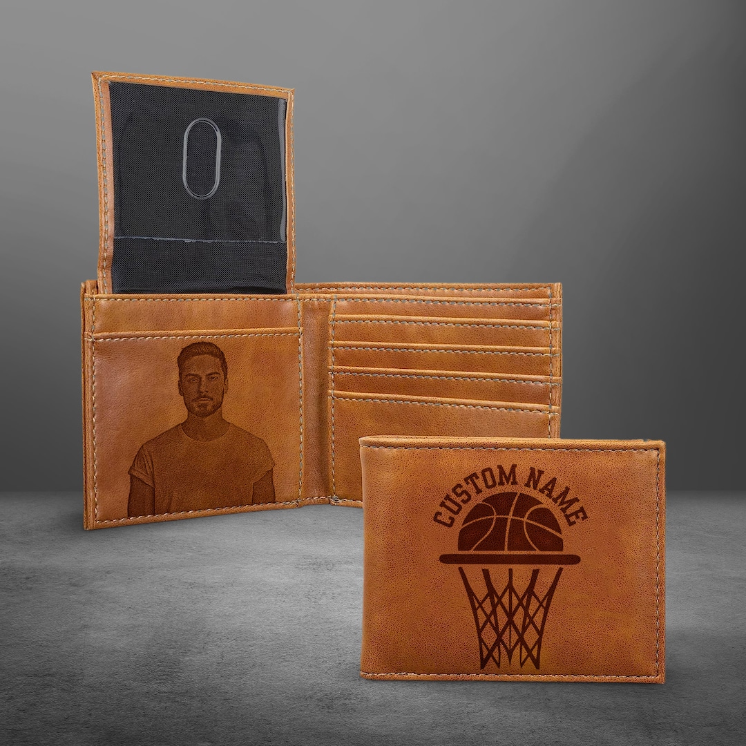 Custom Basketball Leather Wallet Personalized Basketball Coach Engraved