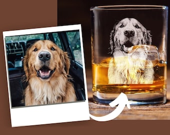 Custom Dog Portrait Whiskey Glass Gift - Engrave Your Pet Photo on Glasses, Gift for Pet Lovers