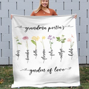 Grandma's Garden Of Love Blanket, Personalized Grandparent Blanket, Custom Grandma Blanket, Grandkid Blanket