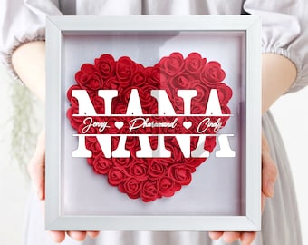 Personalized Flower Shadow box | Custom Mothers Day Gifts For Grandma | Roses Shadowbox with Names Gift For Mom | Flower Gift Box For Her