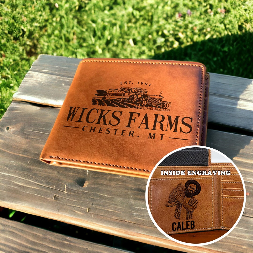 Custom Leather Wallet Gift for Farmers Personalized Photo Engraved