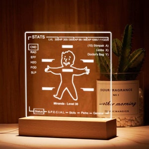 Fallout Pipboy Stat Screen Night Light, Personalized Fallout Acrylic LED Light, LED Room Lamp, Gamer LED Light Decor, Custom Light Up Lamp